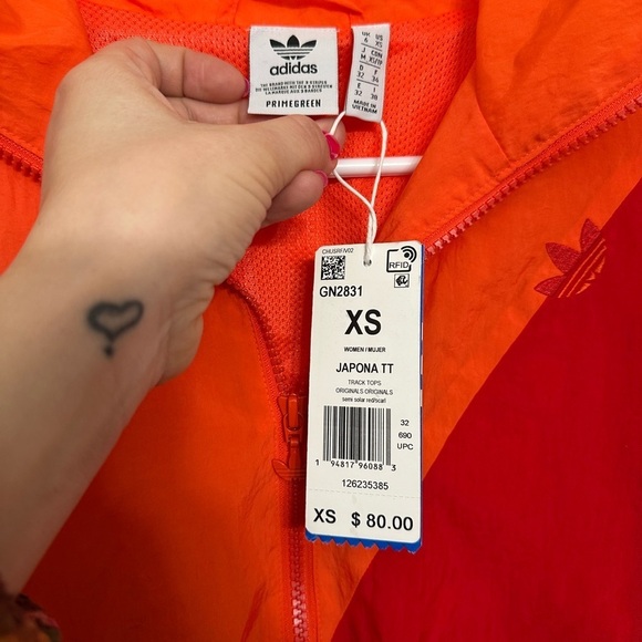Adidas Women’s Japona TT Track Jacket XS Red Orange Adicolor Zip Windbreaker NWT - Picture 8 of 10